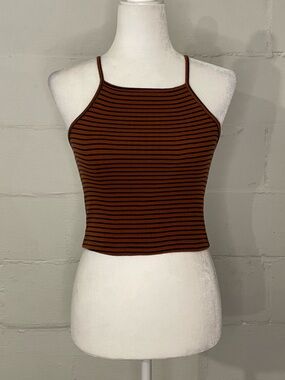 American Apparel Rust & Navy Striped Spaghetti Crop Tank